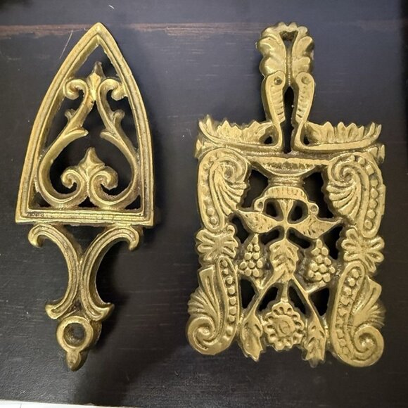Pair of Brass Miniature Footed Trivets 5" & 5.5" - Picture 1 of 5